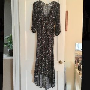 NWT Love Stitch Navy 3/4 Sleeve Boho Wrap Dress